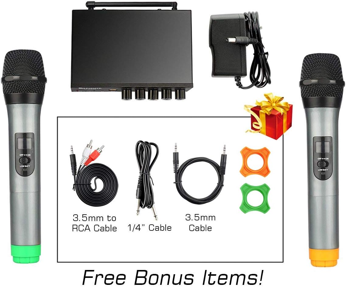 FIFINE UHF Dual Channel Wireless Handheld Microphone, Easy-to-use Karaoke Wireless Microphone System-K036